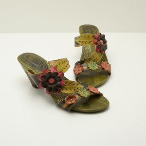 SPRING STEP L'ARTISTE Womens Flowered Lona Slide Sandals Size US 7.5/8 EU 38